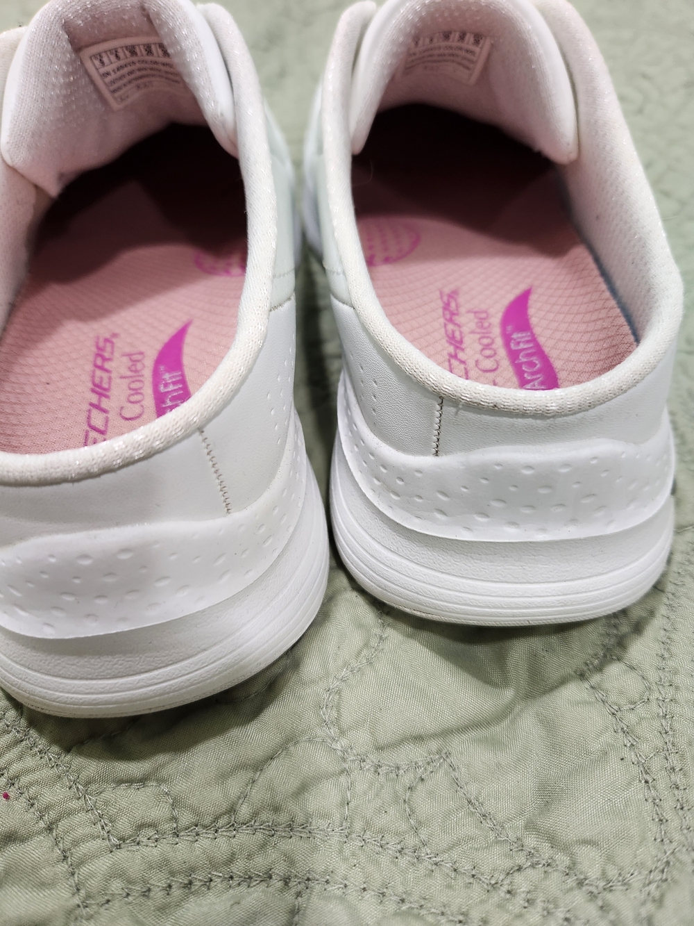Skechers White Slip-On Sneakers with Pink Lining - Picture 5 of 5